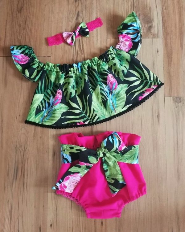 Tropical Flowy Top & Hot Pink High Waisted Shorts