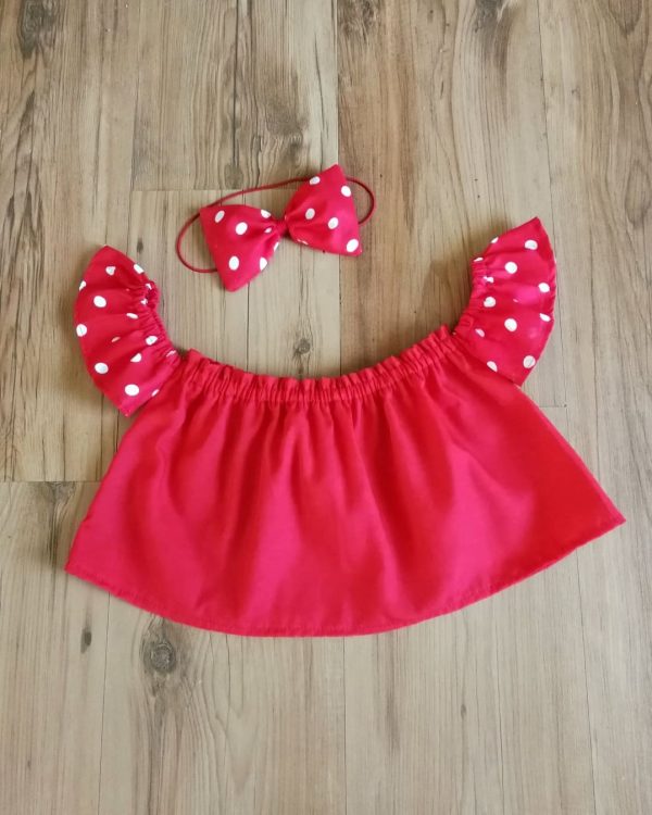 red polka off shoulder top