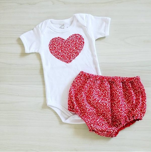 Floral Red Heart & Diaper Cover